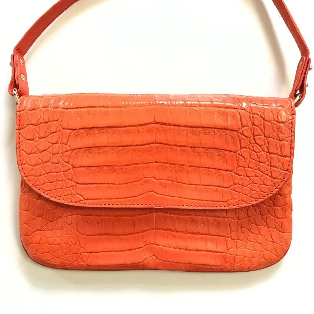 Maria Oliver Luisa Purse Shoulder Bag Womens Orange Crocodile Leather Clutch